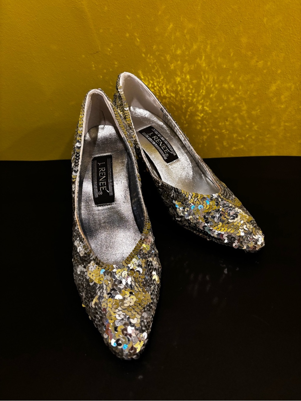 J.Renee Silver Sequin Pointed-Toe Pumps